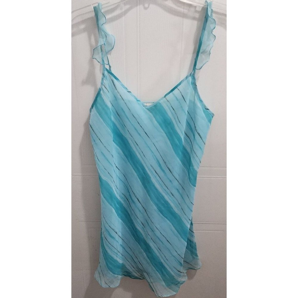 Jones New York‎ Women's Sleeveless Nightgown Ruffle Spaghetti Straps Blue Size L
